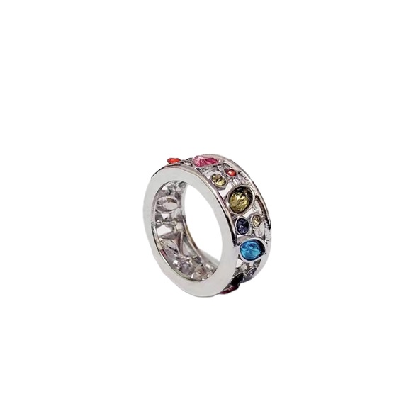 Geometric Shaped Multicolored Gemstone Silver Ring - Picture 6 of 8